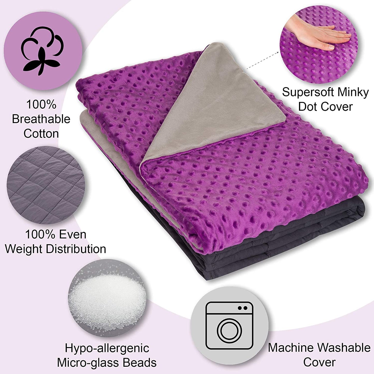 Super Soft 7 Lbs Weighted Blanket for Kids with Removable Cover - 41" x 60" Children Heavy Blanket for Girls Between 60-80 lbs - Kids Weighted Blankets - Hazli Collection 