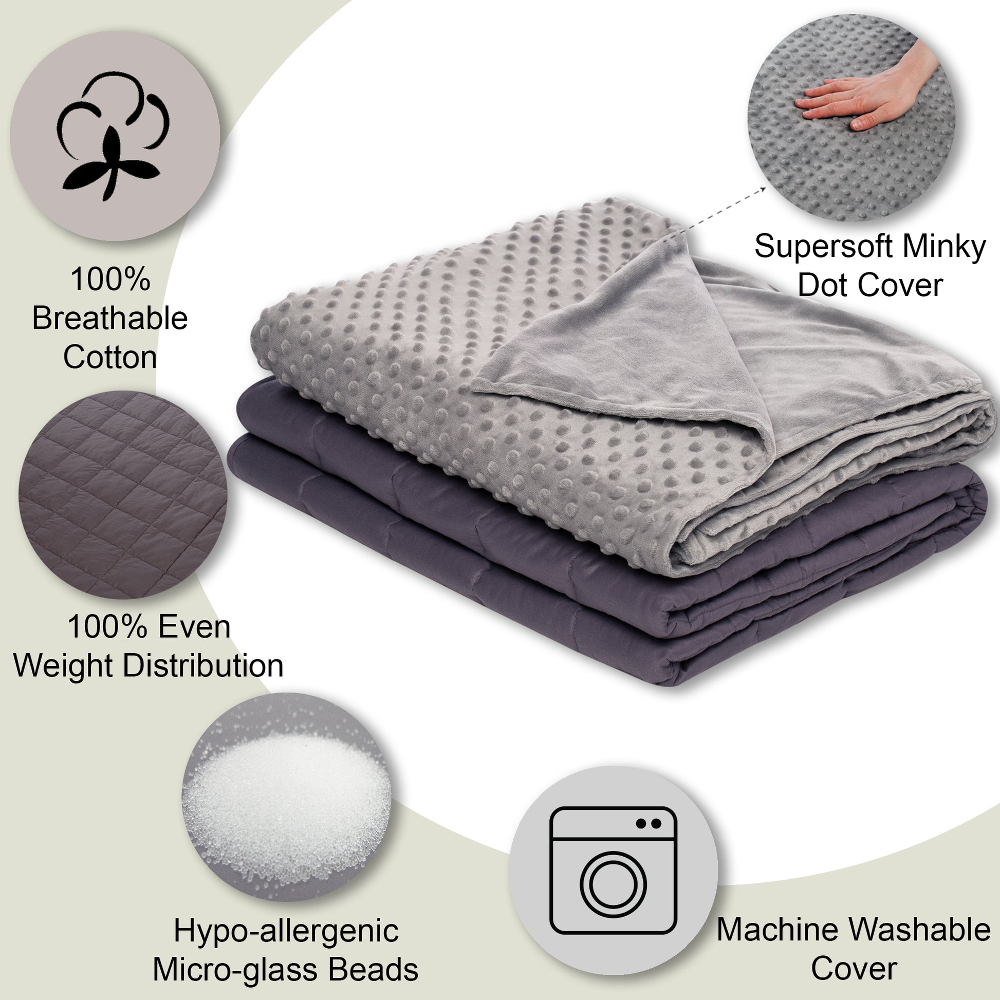 Super Soft 10 lbs Weighted Blanket for Kids & Removable Cover - 41 x 60 inch Weighted Blankets with Glass Beads Single Size - Kids Heavy Blanket for Girls and Boys - Grey - Hazli Collection 